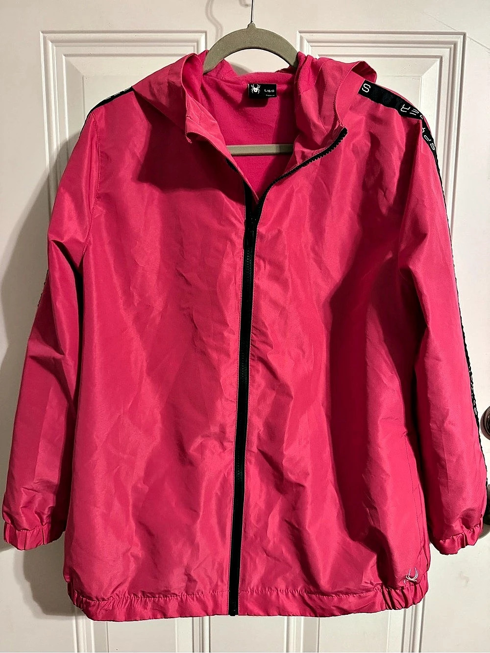 Spyder Women's Taped Windbreaker Pink Hooded Ski Jacket Size Large